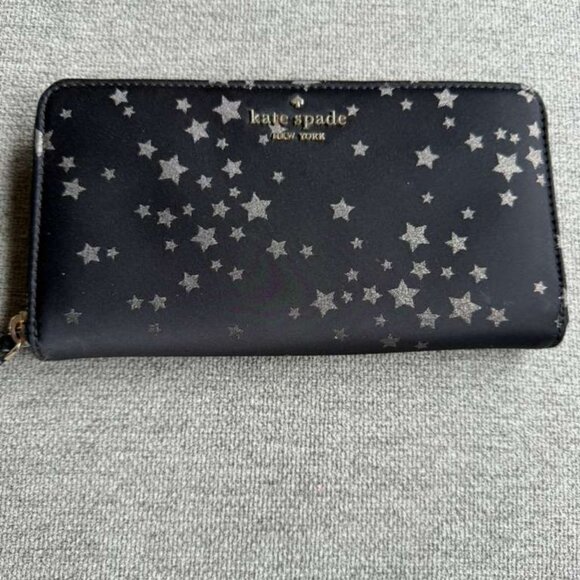 Kate Spade Chelsea Scattered Stars Jacquard Zip Continental Nylon Wallet Black - Picture 1 of 10